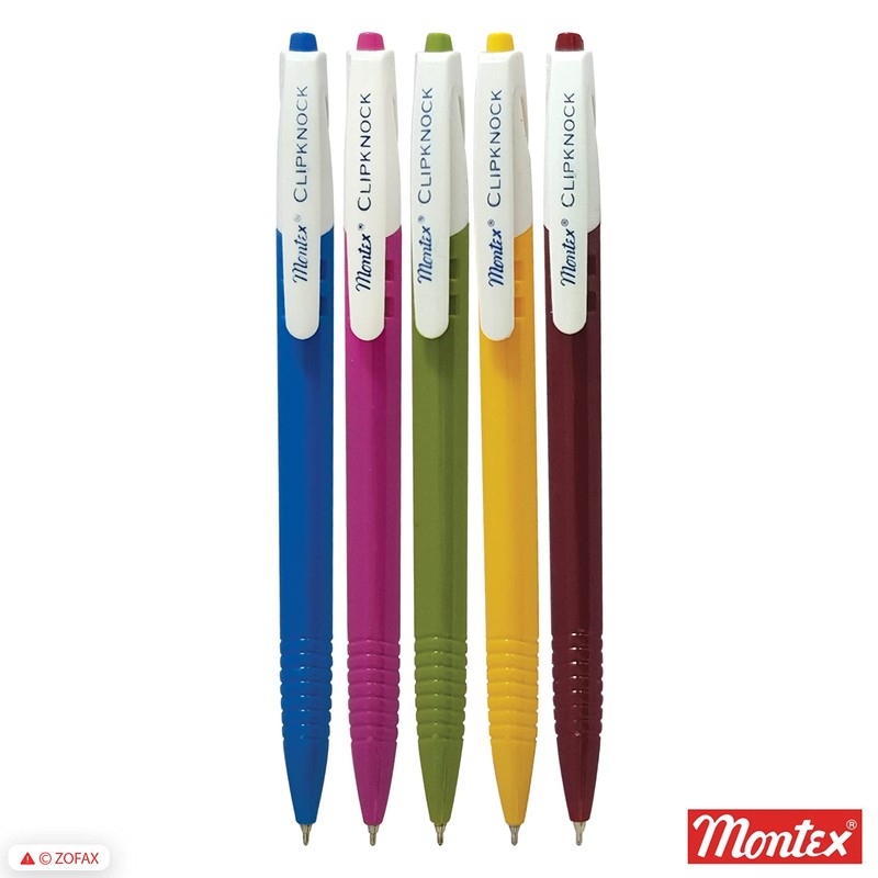Montex 10 x 0.7mm Ball Point Pens ClipKnock BLUE Retractable