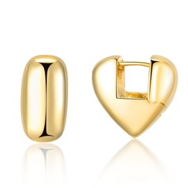 Mytys 14K Gold Plated / Silver Plated Hoop Earrings for Women Lightweight Chunky Hypoallergenic Huggie Earrings Minimalist Heart Ball Golden Hoop Earrings with Rose Gold Silver, Copper