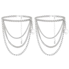 Miaband Tassel Anklet Bracelets Pearl Layered High Heel Anklet Shoes Tassel Boho Link Chain Anklet for Women(Silver)