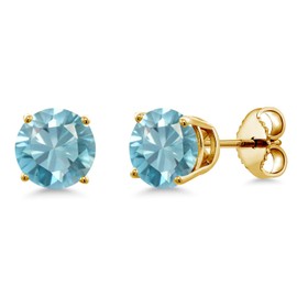 Gem Stone King 18K Yellow Gold Plated Silver 6MM Round Gemstone Birthstone Stud Earrings | Gold Earrings For Women Men
