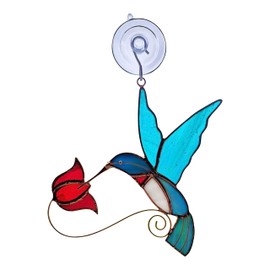 Gift Essentials Stained Glass Sun Catcher, Hummingbird with Red Flower, Suncatcher for Window Hanging Indoor Decor