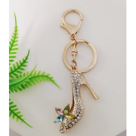 High Heel Keychain,Cute Women Girl Bag Car Keychain Crystal Creative Hollow Shoes Pendant Keyring Lady Gift with Flowers,Multi-Color