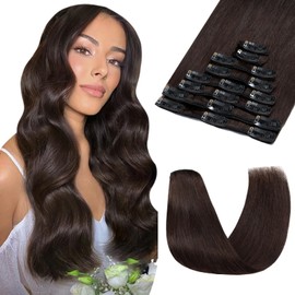 UK-Fashion-Shop Echthaar-Extensions Clip in Remy Echthaar Naturhaar Extensions 50cm #02 Dunkelbraun