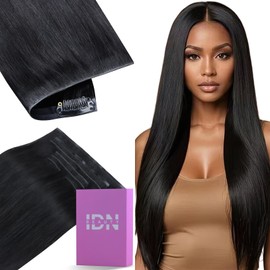 IDN BEAUTY 5+2 Invisi Edge Seamless Clip in Hair Extensions Human Hair Combo Pack, Straight 22 Inch 110g 5pcs Invisible Edge and 2pcs Seamless Clip ins for Black Women Natural Black No Leave Out