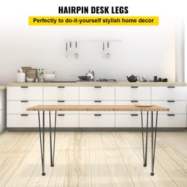 VEVOR Hairpin Table Legs 34" Black Set of 4 Desk Legs 880lbs Load Capacity (Each 220lbs) Hairpin Desk Legs 3 Rods for Bench Desk Dining End Table Chairs Carbon Steel DIY Heavy Duty Furniture Legs