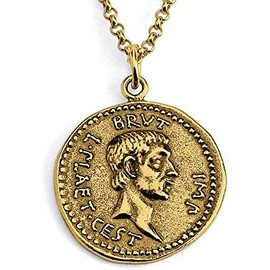AZAGGI 14K Gold Plated 925 Sterling Silver Brutus Replica Ancient Roman Imperial Coin Medallion Pendant Medal Charm Necklace (16 Inches)