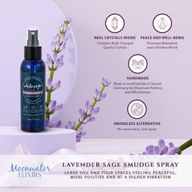 Moonwater Elixirs White Sage and Lavender Spray for Clearing Negative Energy, Smudge Cleansing Sage Spray for Smudging Negative Energy Made with Essential Oils & Crystals -Sage Mist - 4 oz