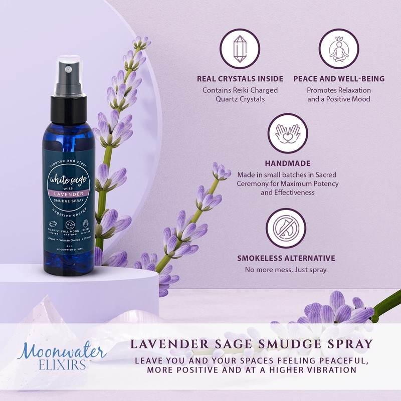 Moonwater Elixirs White Sage and Lavender Spray for Clearing Negative