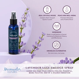 Moonwater Elixirs White Sage and Lavender Spray for Clearing Negative Energy, Smudge Cleansing Sage Spray for Smudging Negative Energy Made with Essential Oils & Crystals -Sage Mist - 4 oz