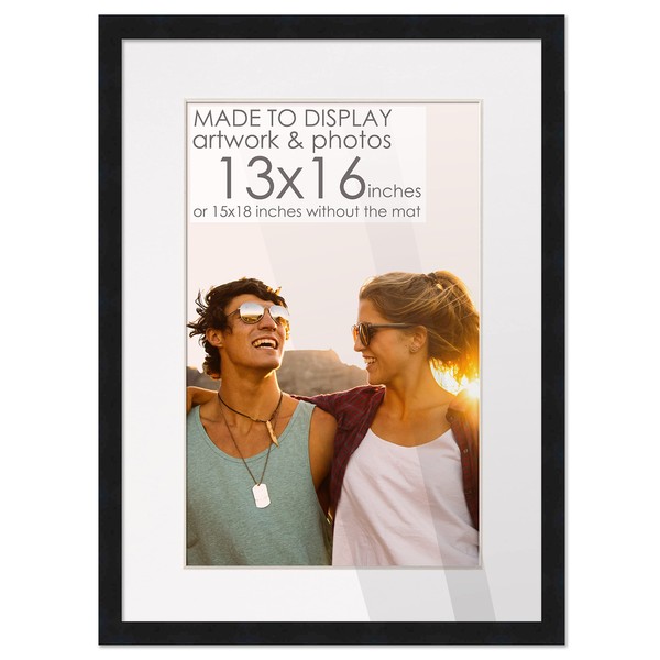 13x16 Frame Black Wood with White Mat | 15x18 Frame