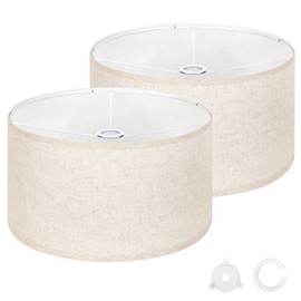 OUTON Beige Lamp shades Set of 2, Large Drum Lamp Shades for Floor Lamps, 16" Top x 16" Bottom x 9" High, Easy to Assemble, Replacement Linen Lampshades for Table Lamps & Bedside Lamps (1.65" Spider)