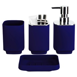 4Pack Bathroom Accessories Set, Bohemian Bathroom Sink Set, Contain Soap Dispenser, Toothbrush Holder, Soap Dish & Mouthwash Cup,Square soap and Toothbrush Holder Set (Blue)