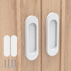 YogePote 2 Pack Self Stick Sliding Door Handles, Aluminum Alloy 4 Inch Self Adhesive Cabinet Knobs for Push-Pull Glass Barn Doors, Closets, Wardrobes, Windows (2, White)