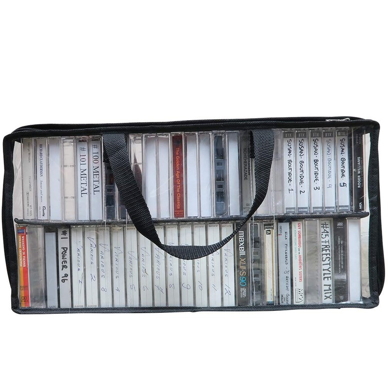 Evelots Cassette Tape Bag -See Thru Organizer Storage with Handles