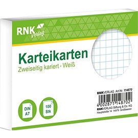 RNKVERLAG 114870 Index Cards Squared 5 mm White DIN A7 1 Pack of 100 Cards