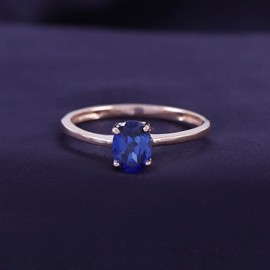 AFFY Simulated Blue Sapphire Solitaire Ring in 14k Rose Gold Over Sterling Silver (1 Cttw) Ring Size - 7