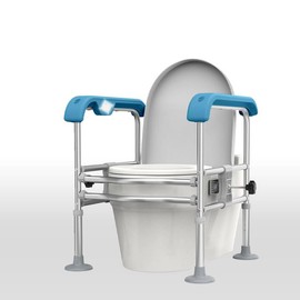 EldHilfe Toilet Safety Handrail for Elderly with Sensor Light, Toilet Safety Rails, Toilet Rails for Seniors, Toilet Standing Assistance for Different Toilets,Give Storage Bag(Blue-Grey)