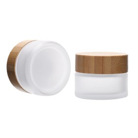 2 Pack 100ml Frosted Glass Cream Jars with Bamboo lids,Wide Mouth Makeup Sample Storage Pot Dispenser Bottles for travel Jars Face Eye Shadow (100g)