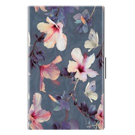 Fintie Business Card Holder, Premium Vegan Leather Coated Stainless Steel Professional Slim Name Card Case Organizer for Men & Women (Blooming Hibiscus)