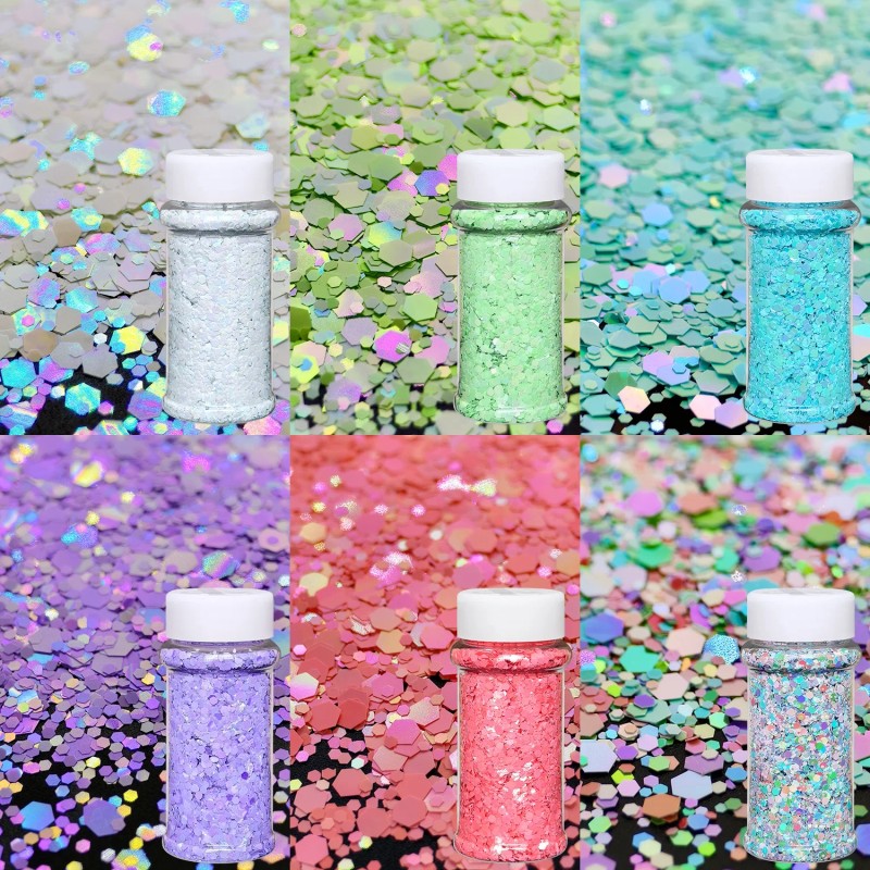 12 Pcs Spring Colors Hex Chunky Glitter Set 2oz Bottles