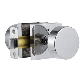 coolnews Polished Chrome Door Knobs Interior, Polished Chrome Privacy Door Knob with Lock, Heavy Duty Square Modern Door Handle for Bedroom Bathroom