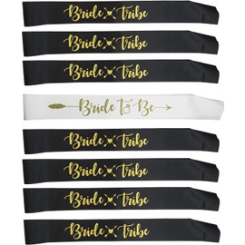 Set Bachelorette Party Decorations:1 Bride to Be Sash and 7 Bride Tribe Sashes, Bridal Shower Decorations, Wedding Party Favors (Black 8 Pcs) - Bridal Shower Supplies 8pcs - Bridal Shower Party 8pcs