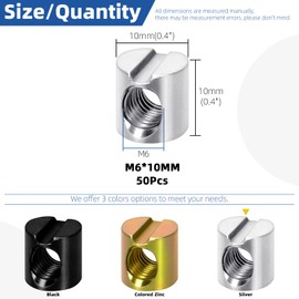 Glarks 50pcs M6 x 10mm Nickel Plated Barrel Cross Dowels Slotted Nut, Heavy Duty Barrel Nut, Hammer Embedded Nuts for Furniture Screws, Beds, Crib, Chairs, Hardware Replacement