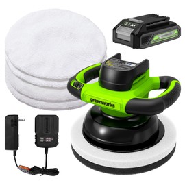 Greenworks 24V Powerful Cordless Car Buffer & Polisher, 10-inch pad 2800 RPM waxing machine with 4 Buffing Bonnets, 2.0Ah Battery & 2A Charger included