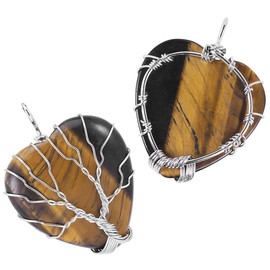 Nupuyai Natural Tiger's Eye Healing Crystals Necklace for Women, Silver Wire Wrapped Stone Love Heart Stone Pendant with Chain for Ladies