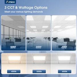 Amico 2 Pack 2x2 LED Flat Panel Light 5000LM Adjustable, 0-10V Dimmable Troffer LED Drop Ceiling Light Fixtures, 4000K/5000K/6500K Selectable for Office - Dustproof UL Listed, FCC