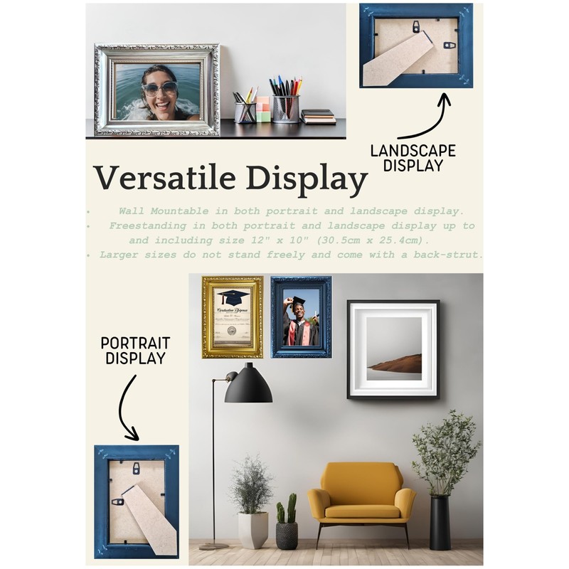 Aryllis Vintage A4 Photo Frame, Ornate Gold, Free-standing & Wall