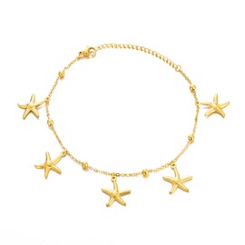 Starfish Anklets for Women Trendy 14k Gold Plated Waterproof Starfish Anklet Bracelet Adjustable Dainty Summer Beach Ocean Anklet Bracelet Gold Anklets Bracelets for Women