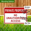Private Property No Unauthorized Access Sign, 10x14 Inches, Rust Free