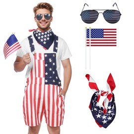 Harsever American Flag Overalls Men,Red White and Blue American Flag Shorts,4th of July Overalls for Men (US, Alpha, Medium, Regular, Regular, Red White and Blue-1)