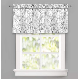 DriftAway Tree Branch Lined Valance Double Layer Blackout Thermal Insulated Abstract Ink Printing Window Curtain Valance Rod Pocket 52 Inch by 24 Inch Plus 2 Inch Header Silver Gray 1 Pack