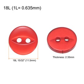 sourcing map 50pcs 18L Red Round Sewing Buttons 11.5mm 15/32" Resin 2-Hole Fish Eye Craft Replacement Button for Craft Pants Dress Skirt Clothing Fastener Buttons