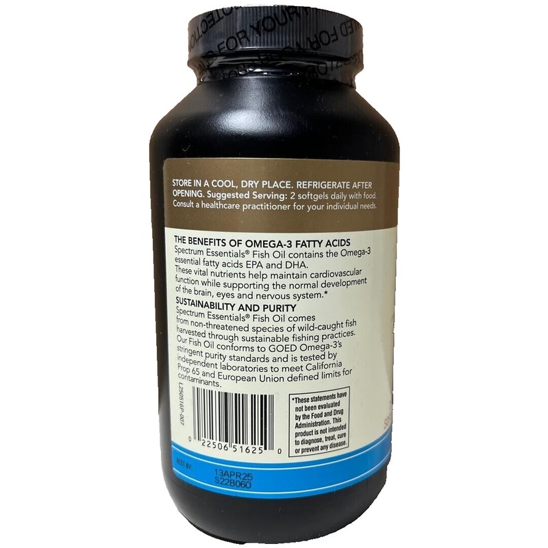 Spectrum Essentials Fish Oil 1,000 mg 250 Sgels 04/2025