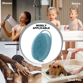 2 Pack Silicone Body Scrubber, Silicone Loofah Double-Sided Body Brush,Silicone Shower Scrubber and Scalp Massager Shampoo Brush for Sensitive Kids Women Men All Kinds of Skin (Pink & Blue)