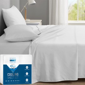 Degrees of Comfort Coolmax Cooling Sheets Set for Twin Size Bed, Moisture Wicking for Night Sweats Best Comfort, Cool Sheets for Hot Sleepers During Warm Weather with Deep Pocket, White-3PC