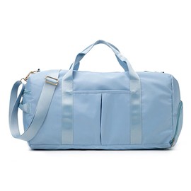 ZUEVI Bolsa de lona de gimnasio para hombres y mujeres, impermeable, bolsa de viaje con compartimento para zapatos, separación seca y húmeda para entrenamiento, natación, yoga, Azul claro, Talla única, Bolsa de gimnasio