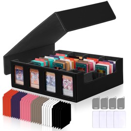 Card Storage Box with Commander Display 4-Row Deck Case with Removable Lid 2400+ Card Deck Box for MTG TCG Sports Card, 4 Toploaders, 4 Stoppers, 24 Dividers