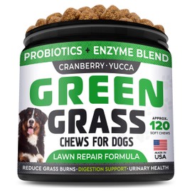 StrellaLab Grass Restore Treats for Dogs - Dog Pee Lawn Repair Chew Probiotics + Digestive Enzymes, Cranberry - Dog Urine Neutralizer for Grass Burn Spots - Health & Wellness Supplements for Dog