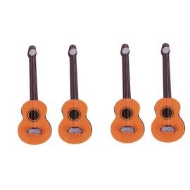 UPKOCH 4 Pcs Mini Guitar Models for Dollhouse Decor, Wooden Light Brown Simulation Guitar Ornaments, Photography Props for Miniature Scenes, Small Musical Instrument Decorations