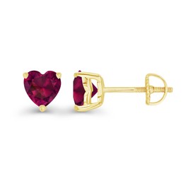 Yellow Gold Plated 925 Sterling Silver 6mm Heart Shape Created Ruby July Birthstone Screwback Stud Earrings