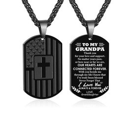 Zocomi To My Grandpa Gifts from Granddaughter, Dog Tag Cross Necklace America Flag Pendant Chain Jewelry Valentines Birthday Christmas Father‘s Day Gifts Men, Presents for Grandfather Black