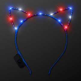 Patriotic Starlight Kitty Cat Ears Light Up Headband with Red, White & Blue LED Lights for Fourth of July