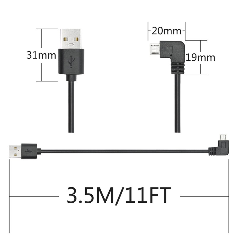 Riertostng 11FT 90 Grad Micro USB Stromkabel, Links Winkel Micro