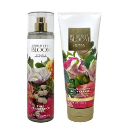 Bath and Body Work Brightest Bloom Fragrance Mist and Body Cream Gift Set Bundle - Full Size