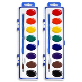 FUMILE Watercolor Paint Set Bulk,2 Pack,8 Colors Watercolors Paint with Paintbrush.Washable Watercolor Paint Set Kids for Parties,Birthday Party Favor,valentines for kids classroom.