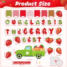 Strawberry Bulletin Board Decorations Set, Strawberry Red Plaid Flower Daisy Bulletin Boards Decoration Strawberry Decorations Paper Cutouts for School Office Home Wall Sweet Berry Classroom Decor